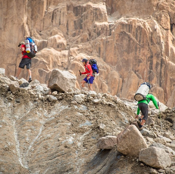 The Adventure begin... no path, delicate terrain and heavy bag packs to start with... Photo: Keith Ladzinski